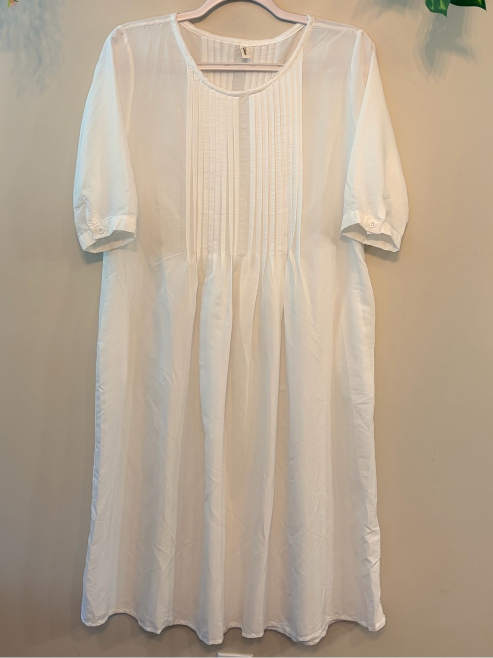 White Pintuck Cottagecore Midi Dress | Romantic Heirloom Prairie Lounge Dress - Picture 3 of 11
